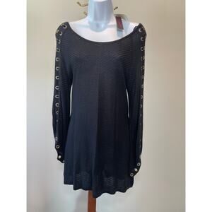 Fontana Size M NWT Black Knit Top Bell Sleeves Gold Detail Old‑Money Style